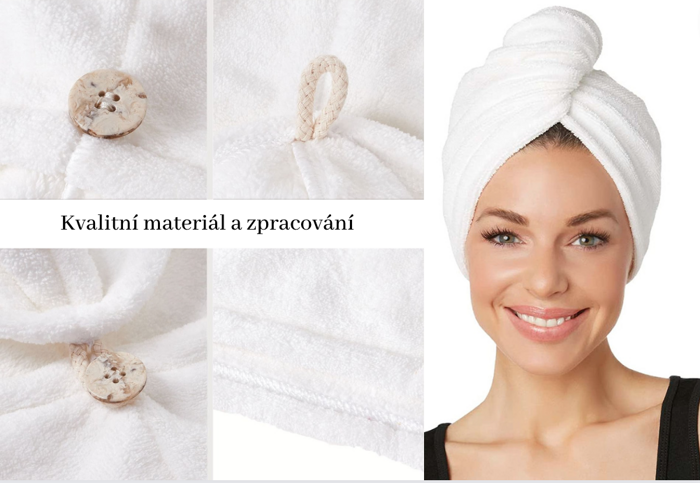 Rýchloschnúci uterákový turban na vlasy - biely